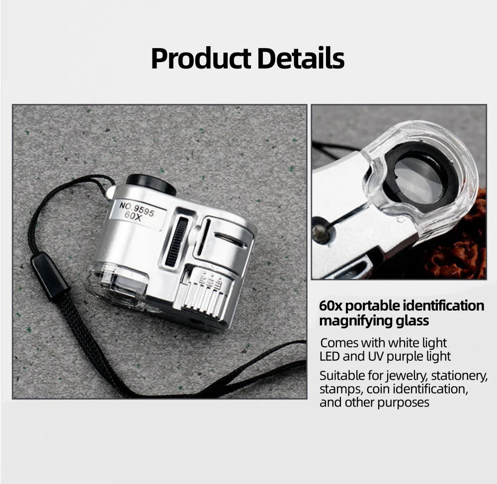 60X Handheld Magnifying Glass With LED Light - Smarsty