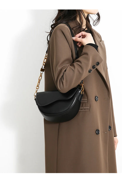 Small Leather Saddle Bag For Women Crossbody Vintage Style - Smarsty