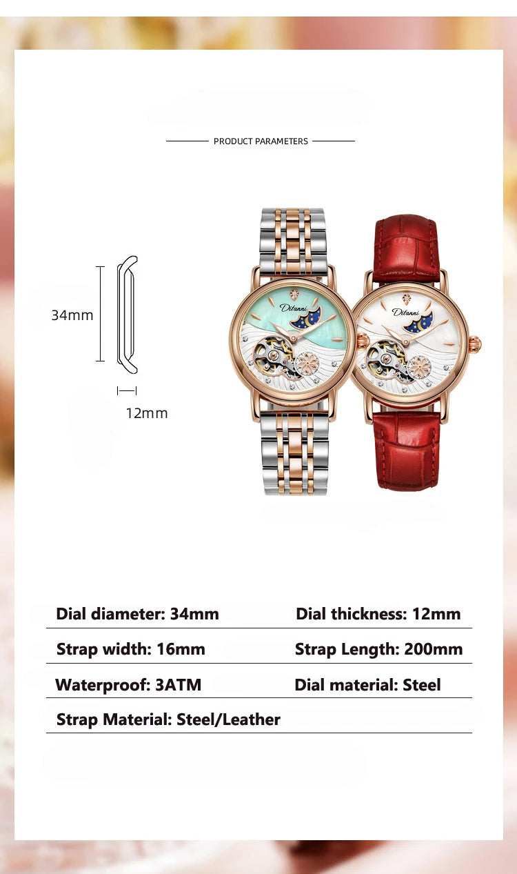 Luxury Automatic Mechanical Watch for Women with Moon Phase - Smarsty
