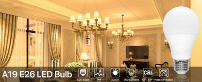 12PCS A19 LED Light Bulb 9W E26 Base LED Bulb 3000K 6500K Warm/Cool White Non Dimmable 900LM for Bedroom Living Room Kitchen