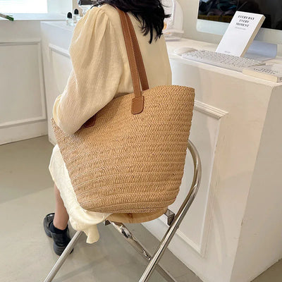 Large Capacity Straw Beach Tote Woven Shoulder Bag Summer - Smarsty