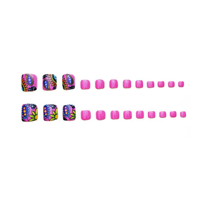 Colorful Flower Press On Nails Set with Glitter - Smarsty