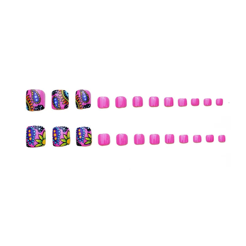 Colorful Flower Press On Nails Set with Glitter - Smarsty