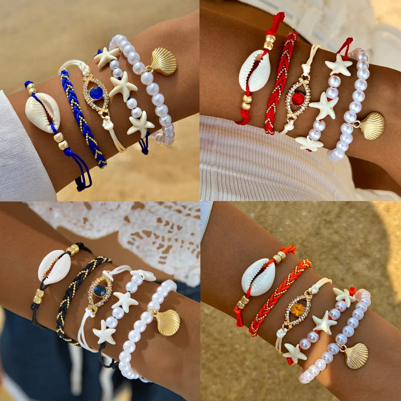 Bohemian Imitation Pearl Bracelets Set for Women - Smarsty