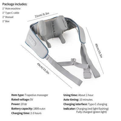 Foreverlily 26W Brushless Motor Neck And Shoulder Massager Wireless Shoulder And Back Kneading Massage Shawl Neck masajeador