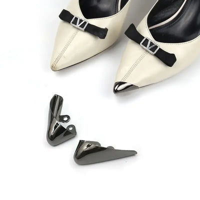 Women High Heel Metal Toe Cap Wear and Tear Concealer Anti-kicking Leather Shoes Point Protector Flat Shoe Tips Cap Accessorices - Smarsty