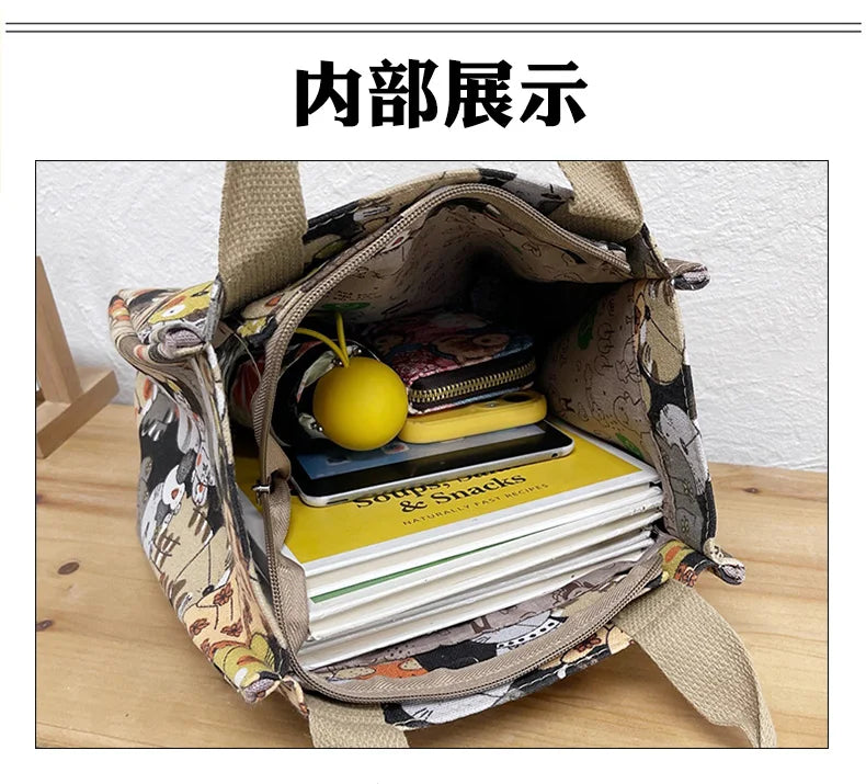 Chic Cat Pattern Top Handle Bag For Women Everyday Use - Smarsty