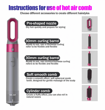 5 in 1 Low Noise Hair Styler with Hot Air Brushes - Smarsty