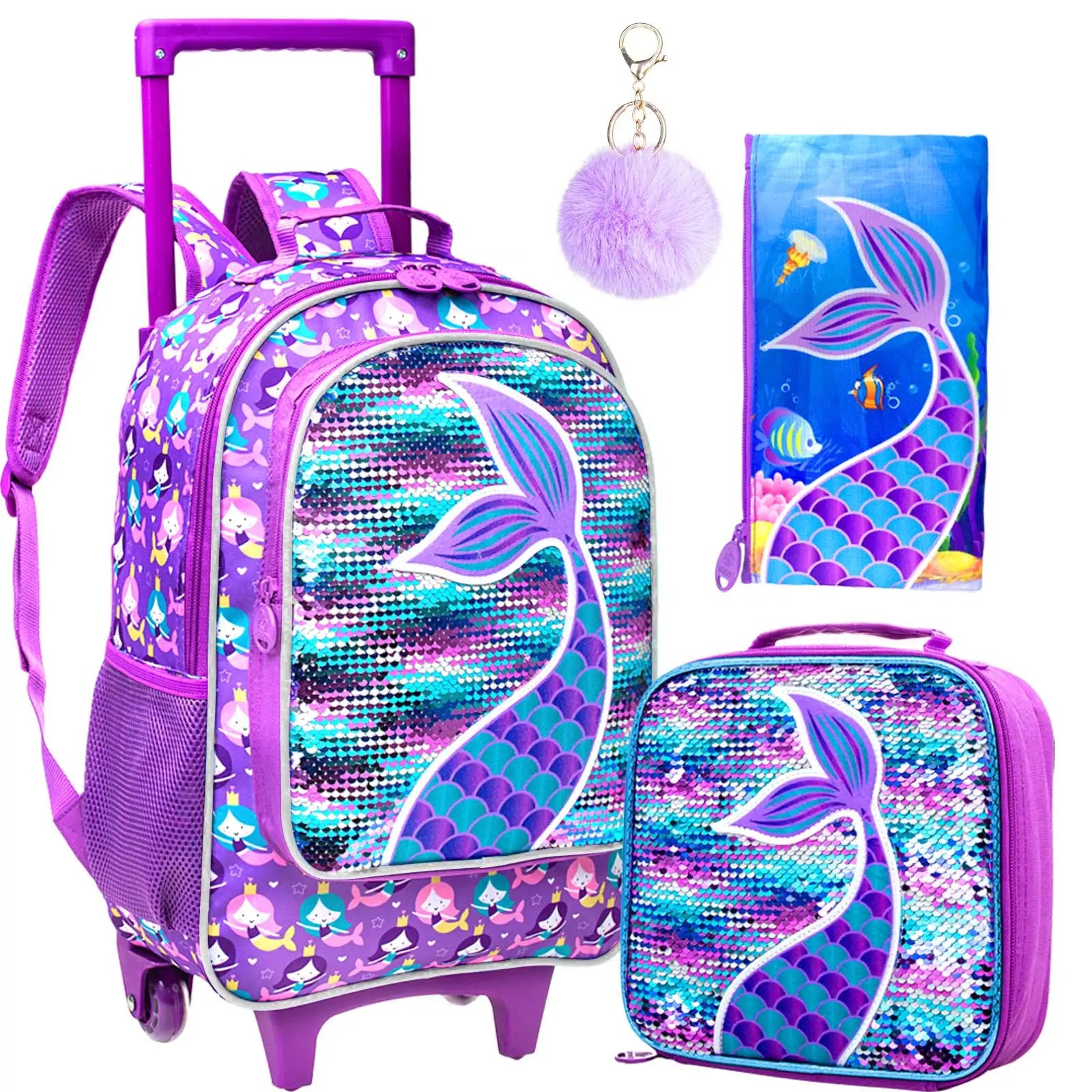 Rolling Backpack for Girls with Lunch Box and Pencil Case - Smarsty