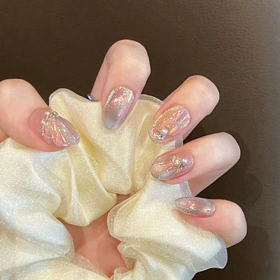 Handmade Blue Aurora Mermaid Press On Nails 10pcs - Smarsty