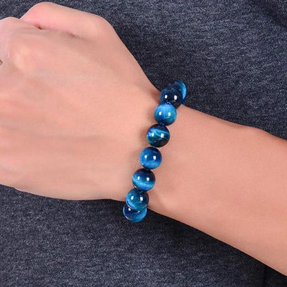 1Pc 6/8/10mm Minimalist Blue Tiger Eye Stone Beaded Bracelet Natural Stone Round Beads Bracelet For Daily Decoration - Smarsty