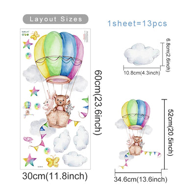 Cartoon Hot Air Balloon Animal Wall Stickers for Nursery - Smarsty