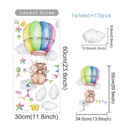 Cartoon Hot Air Balloon Animal Wall Stickers for Nursery - Smarsty