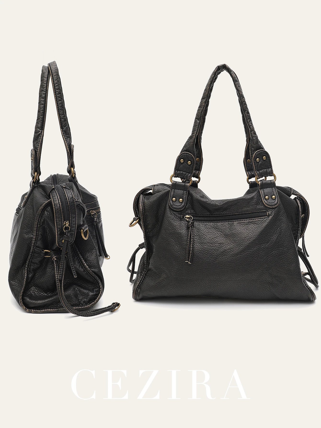 PU Leather Tote Bag With Zip Pockets Crossbody For Travel - Smarsty