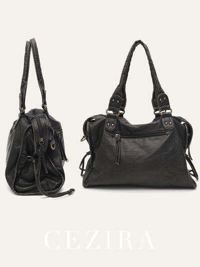 PU Leather Tote Bag With Zip Pockets Crossbody For Travel - Smarsty