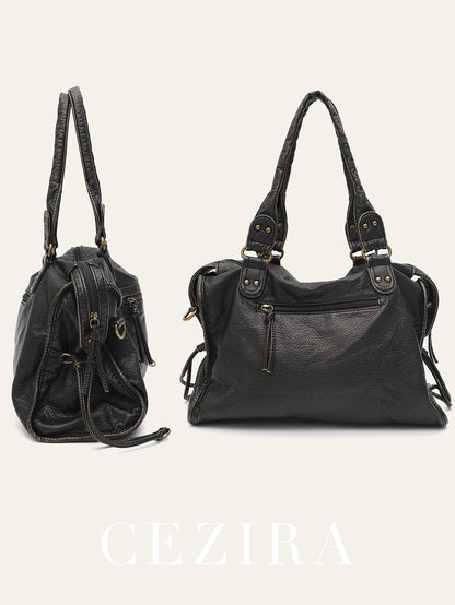 PU Leather Tote Bag With Zip Pockets Crossbody For Travel - Smarsty