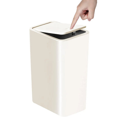 Bathroom Trash Can-10L Small Garbage Can with Press Top Lid for Toilet,Bedroom,Living Room – Plastic Wastebasket with Pop-up Lid - Smarsty