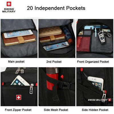 SWISS MILITARY Fashion Travel Multifunction Large Capacity Male Bag Usb Charging Waterproof 23 inch Laptop Backpack Men Mochila - Smarsty