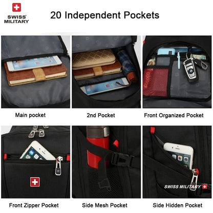 SWISS MILITARY Fashion Travel Multifunction Large Capacity Male Bag Usb Charging Waterproof 23 inch Laptop Backpack Men Mochila - Smarsty