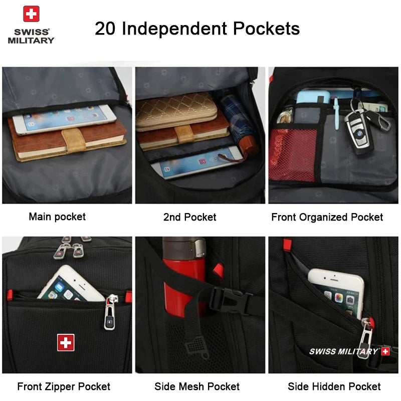 SWISS MILITARY Fashion Travel Multifunction Large Capacity Male Bag Usb Charging Waterproof 23 inch Laptop Backpack Men Mochila - Smarsty