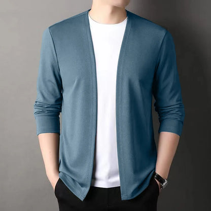 New Slim Fit Cardigan for Men, Thin Spring and Autumn Outerwear, Long Sleeve Casual Trendy Versatile Pure Color Slim Fit Autumn - Smarsty