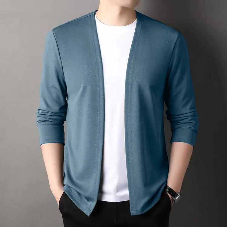 New Slim Fit Cardigan for Men, Thin Spring and Autumn Outerwear, Long Sleeve Casual Trendy Versatile Pure Color Slim Fit Autumn - Smarsty