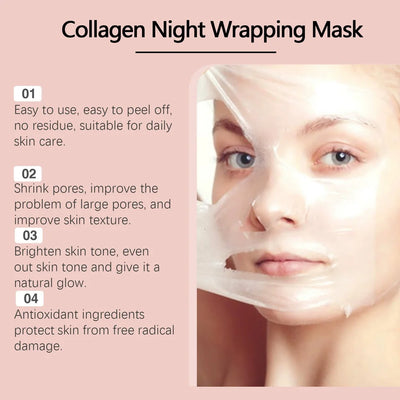 Collagen Overnight Wrapping Peel Off Facial Mask Set Korean Collagen Night Wrapping Mask Deeply Hydrates Night Care Mask Cream - Smarsty