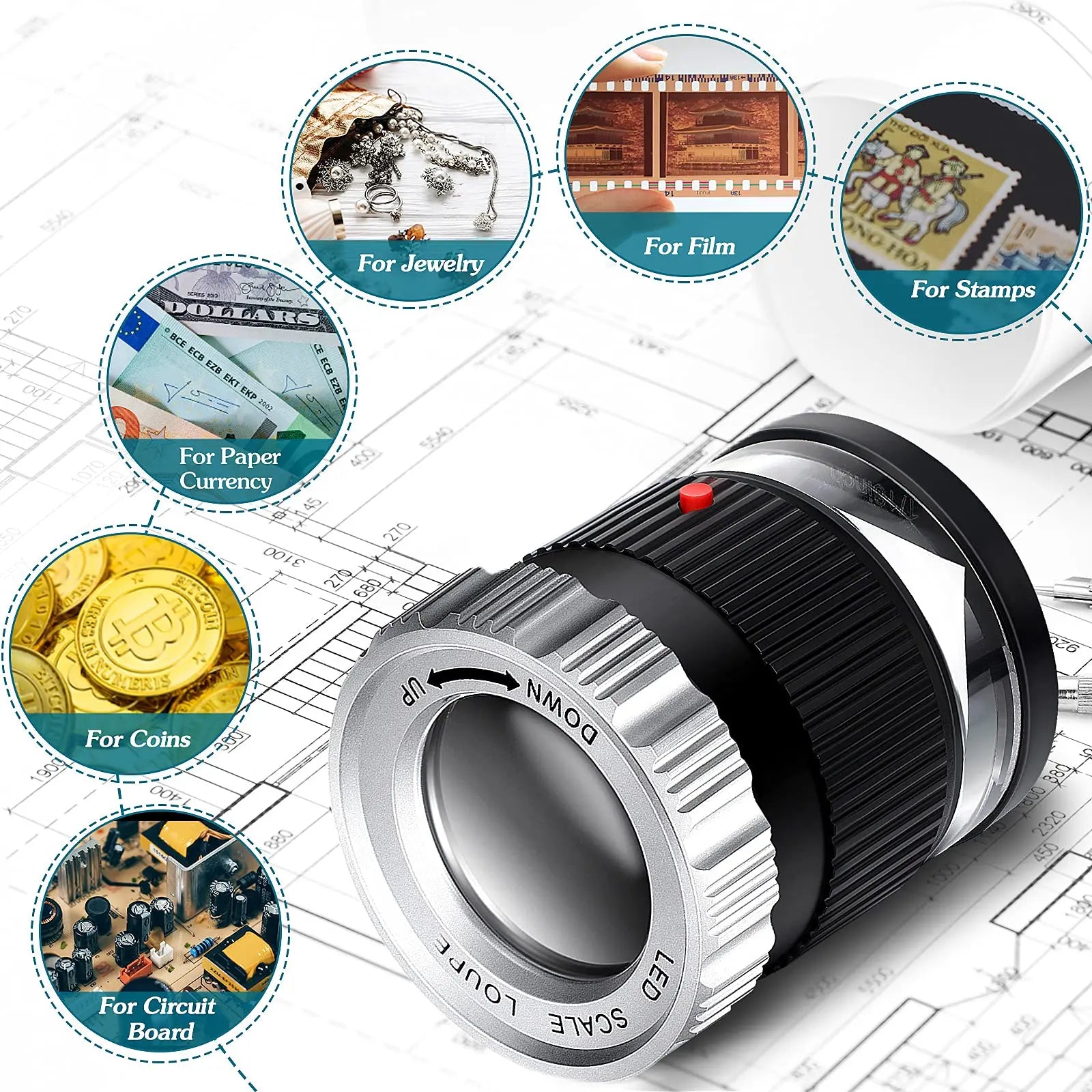 30X Pocket Magnifier with LED Light for Jewelry - Smarsty