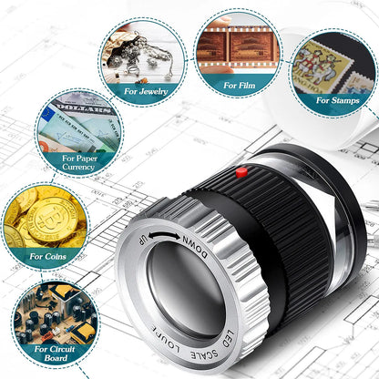 30X Pocket Magnifier with LED Light for Jewelry - Smarsty