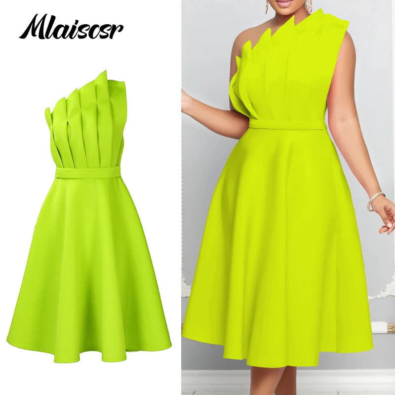 Mlaiscsr African Evening Party Dresses Women Autumn Elegant Off Shoulder Strapless Sleeveless Fold Birthday Night Midi Dress