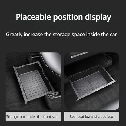 Underseat Storage Box for Tesla Model Y 2021-2024 Seats Drawer TPE Hidden Storage Tray Push Pull Car Organizer Car Accessories - Smarsty