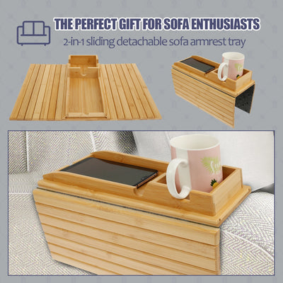 Couch Cup Holder Bamboo Wood Sofa Armrest Tray Foldable Sofa Cup Holder Anti-Slip Couch Arm Cup Holder Sofa Side Storage Tray by Smarsty