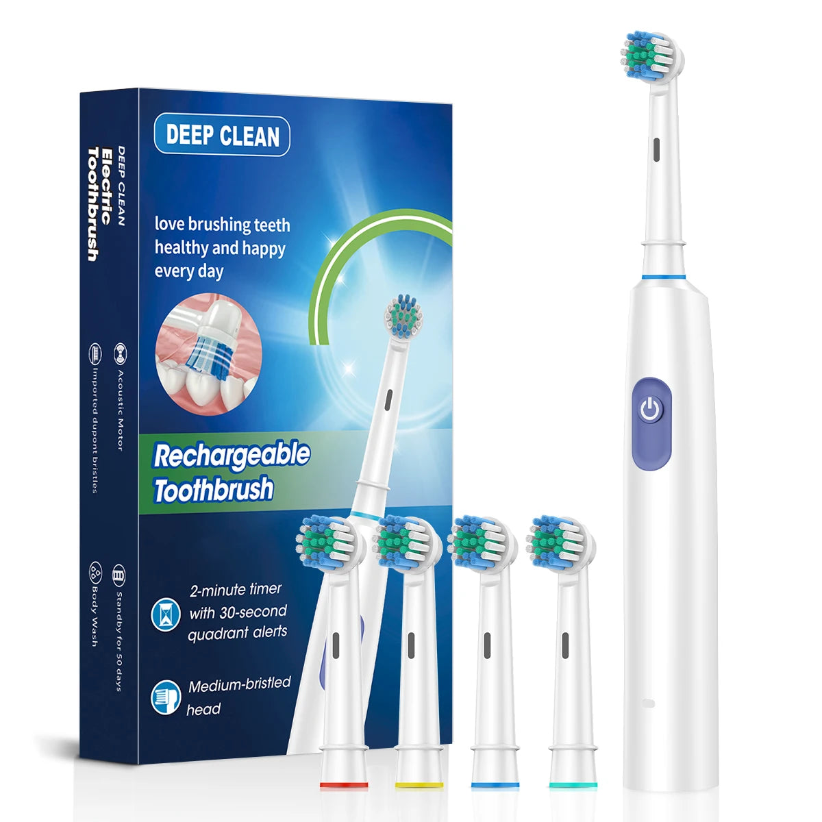 Rechargeable Electric Toothbrush with 8 Soft Brush Heads - Smarsty