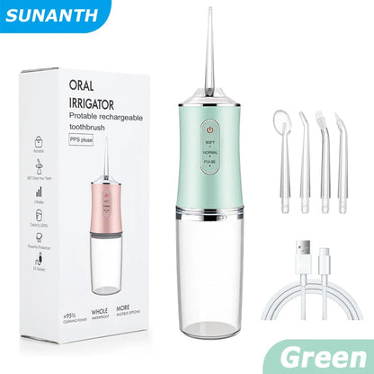 USB Portable Oral Irrigator Water Flosser Dental Water Jet Tools Pick Cleaning Teeth 200ML 4 Nozzles Mouth Oral Cleaning Agents - Smarsty