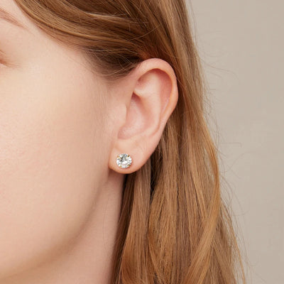 Bamoer CZ Stud Earrings 925 Sterling Silver Platinum Plated Round Cubic Zirconia Hypoallergenic Barbell Earrings 4-7mm - Smarsty