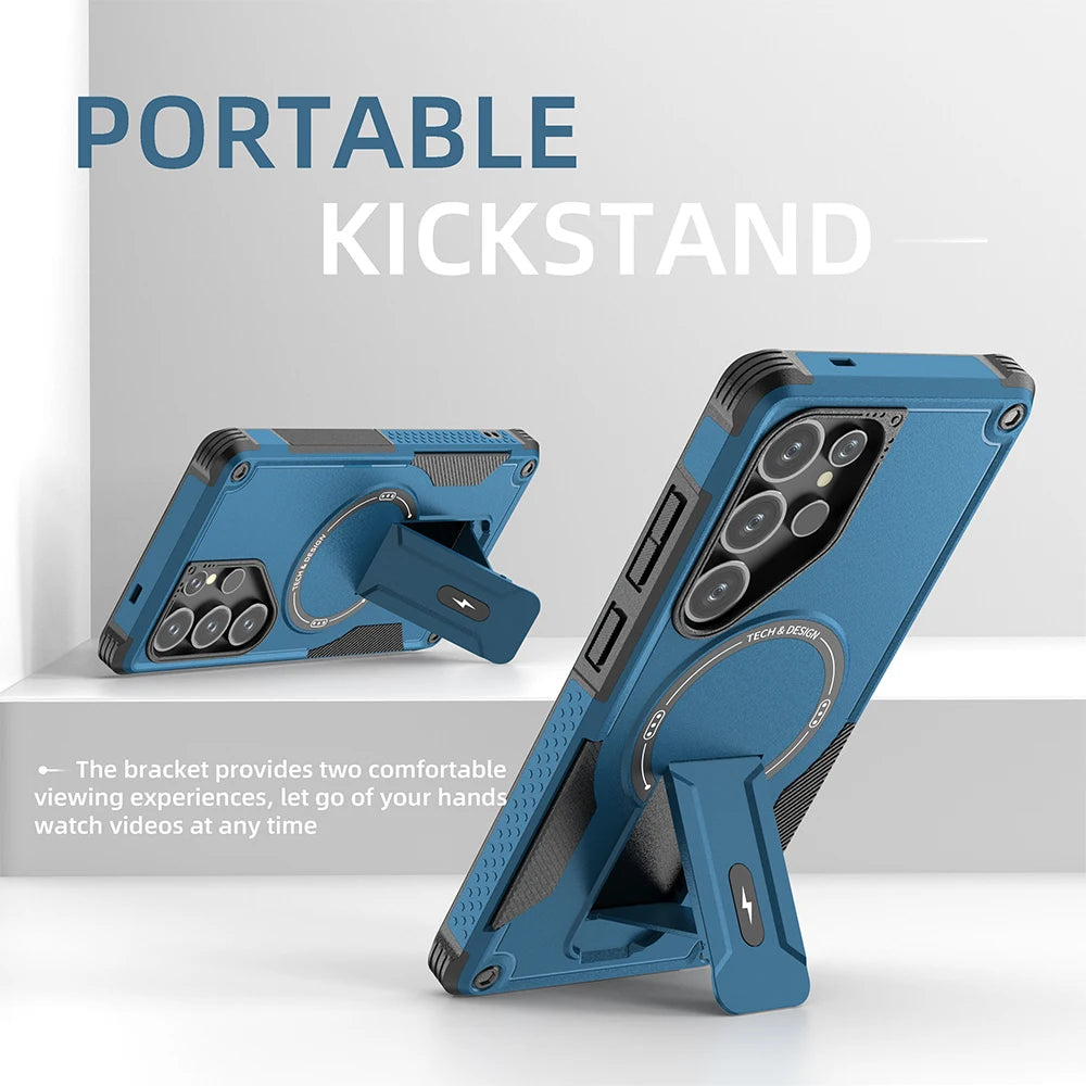 Magnetic Armor Case With Fold Stand And Wireless Charging - Smarsty