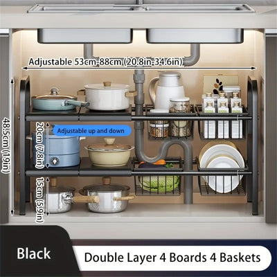 1 Set Multi-Use Kitchen Under Bathroom Sink Organizers - Expandable Cabinet Shelf Organizer Storage Rack by Smarsty