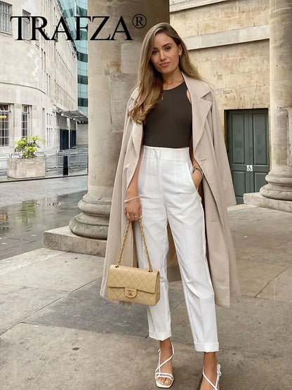 TRAFZA Women Elegant Solid Pencil Pants High Waist Pant For Women Casual Streetwear Woman Trousers Office Wear Chic Pant - Smarsty