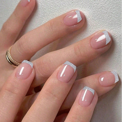 24 Piece Short Square Fake Nails with French Tips - Smarsty