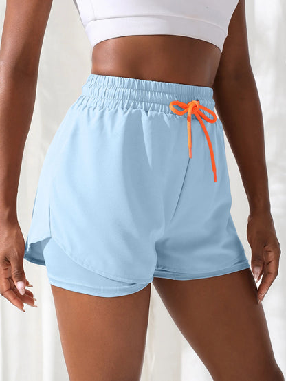 Women's High Rise Yoga Shorts With Elastic Proximity Control Running Shorts, Fake Two Pieces Pants - Smarsty