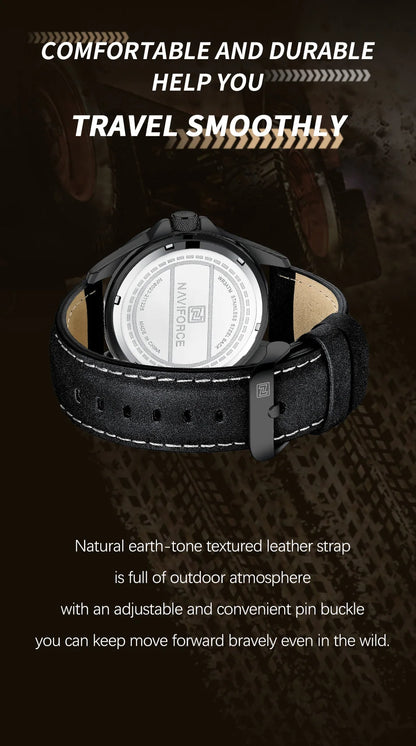 NAVIFORCE Men Fashion Waterproof Quartz Watch with Leather Strap - Smarsty