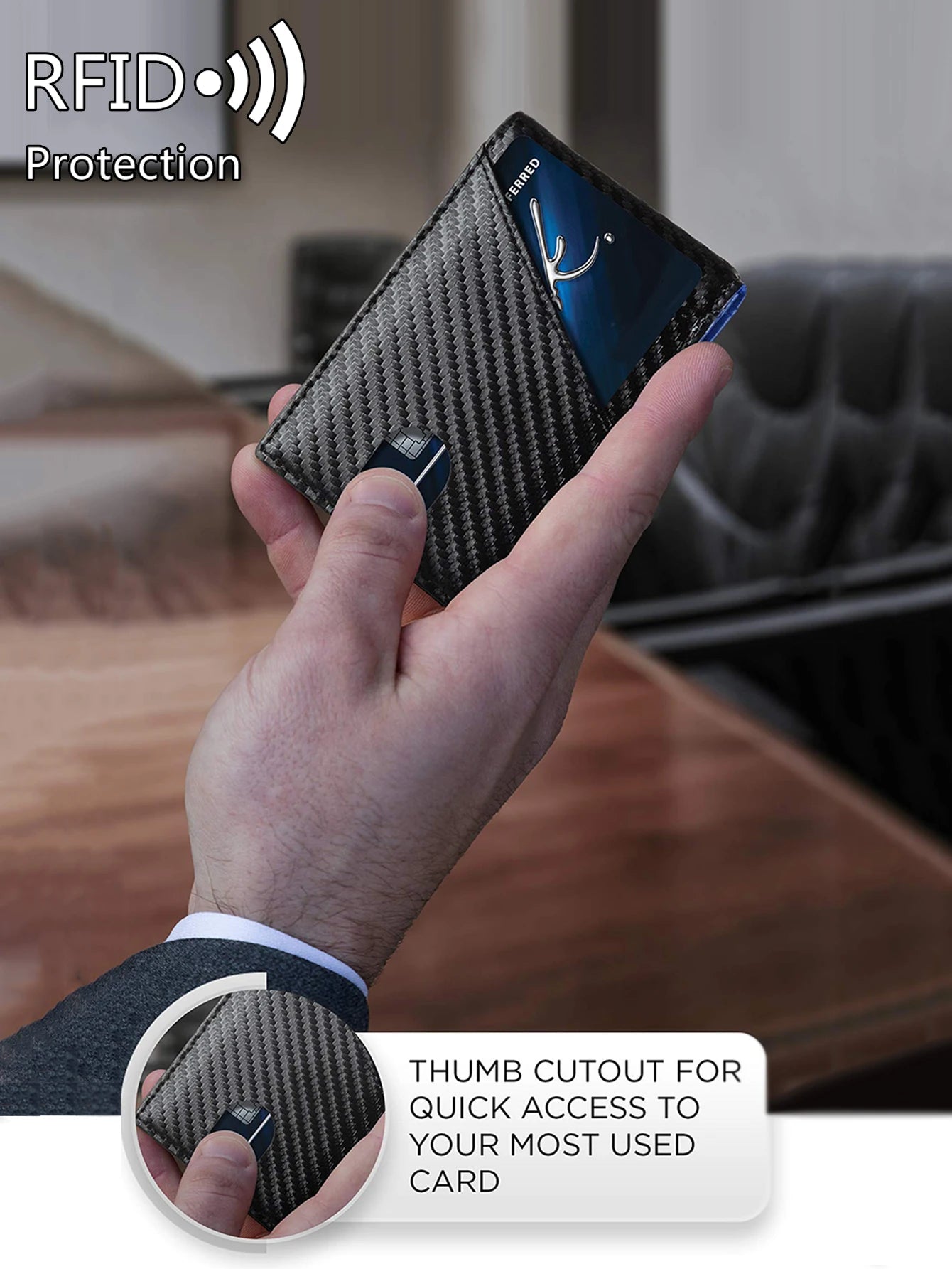 Minimalist men's wallet RFID anti-theft brush double fold cross front pocket portable card holder 12 card multifunctional wallet - Smarsty