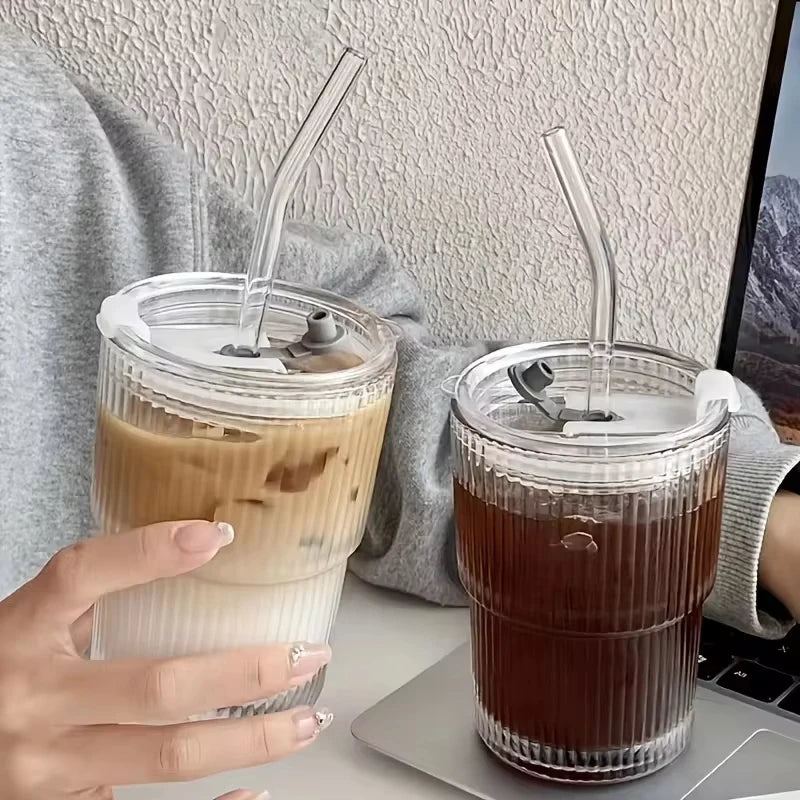 450ml Transparent Glass Cup With Lid and Straw - Smarsty