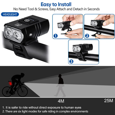 LED Bicycle Front Light Type-C Rechargeable Bicycle Headlight MTB Road Bike Headlamp Easy to Install Cycling Accessories - Smarsty