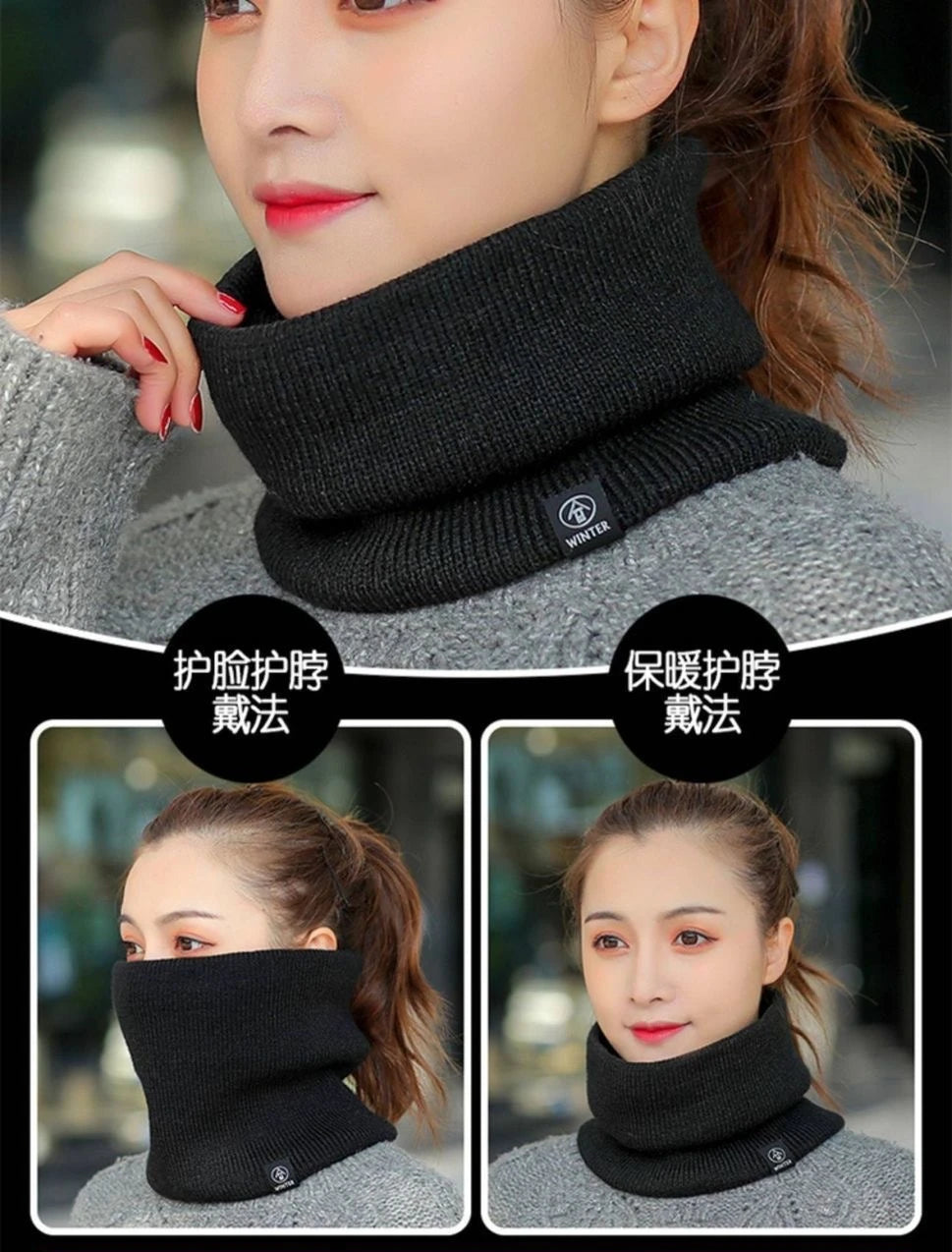 Knitted Neck Warmer Sports Scarf Fashion Soft Women Men Face Cover Winter Skating Running Hiking Scarves Thick Cold-proof Collar - Smarsty