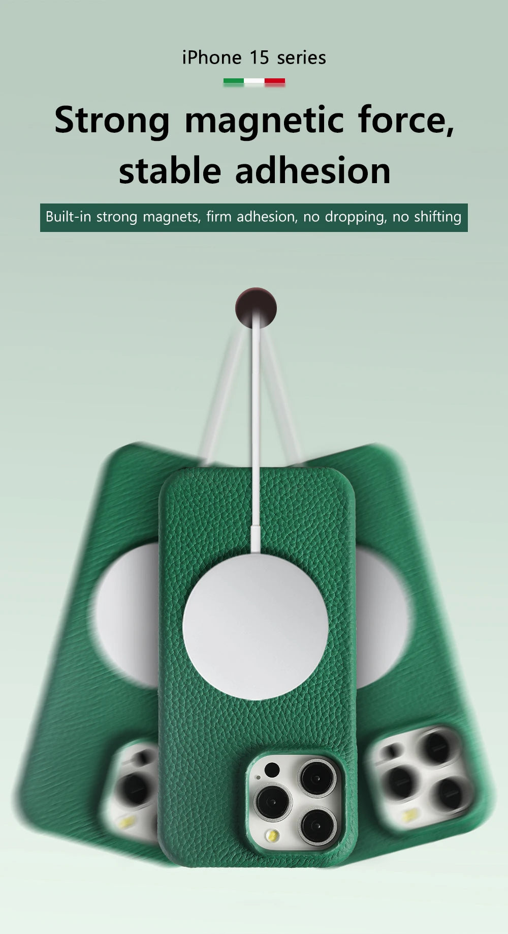 MagSafe Leather Case Natural Cowhide Lychee Finish Premium for iPhone 15, 16, 17 - Smarsty