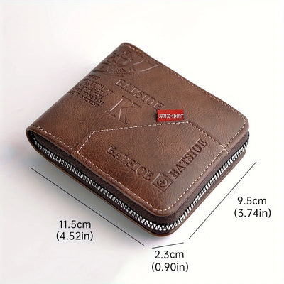 Men's Wallet Made of PU Wax Oil Skin Purse for Men Coin Purse Short Male Card Holder Wallets Zipper Around Money Coin Purse - Smarsty