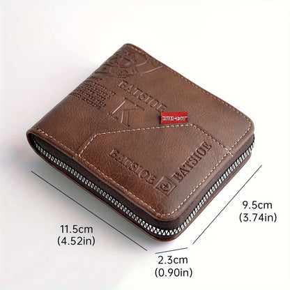 Men's Wallet Made of PU Wax Oil Skin Purse for Men Coin Purse Short Male Card Holder Wallets Zipper Around Money Coin Purse - Smarsty
