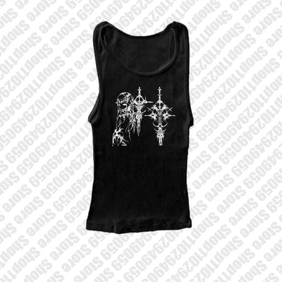 Y2k Style Aesthetic Sweet Sexy Tank Tops Women Sleeveless Casual Cartoon Print Tanks Harajuku All Match Cropped Grunge Emo Girls - Smarsty