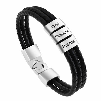 Personalized Men Leather Bracelet Custom Name Gift - Smarsty